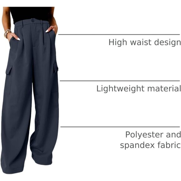 Women’s High Waisted Wide Leg Cargo Pants Casual Work Pants with Pockets - Picture 4 of 6